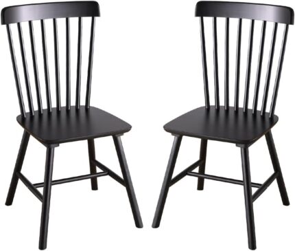 Wooden Windsor Dining Chairs Set of 2 Wood Dining Room Chair Black Spindle Side Kitchen Room Country Chairs