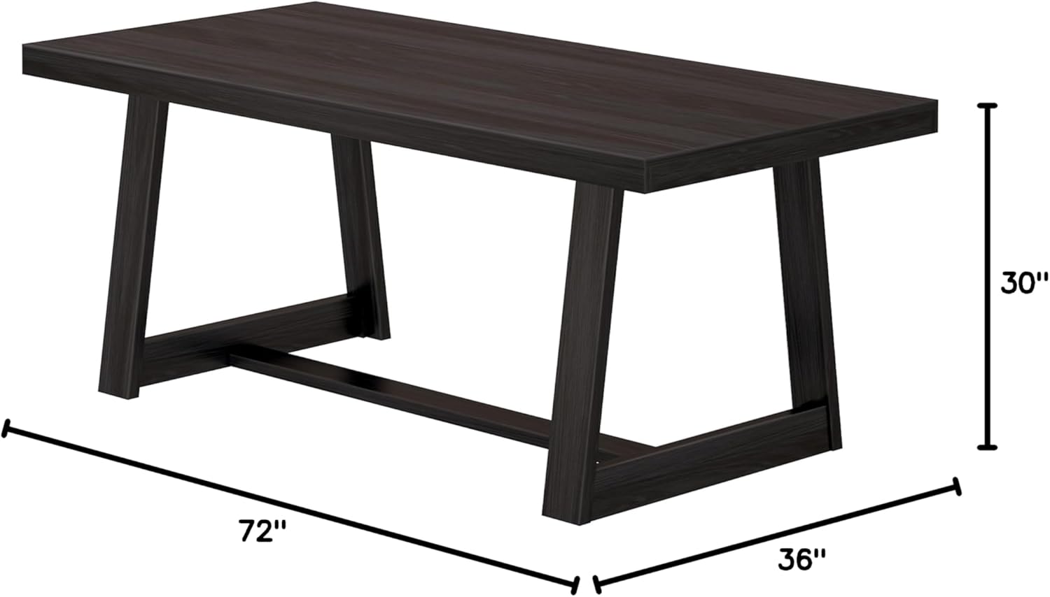 72 Inch Dining Table, Solid Wood Rustic Kitchen Table, Large Wooden Rectangular Dinner Table for Dining Room, Home Office, Living Room Furniture, Easy Assembly, Black Wirebrush - Image 2