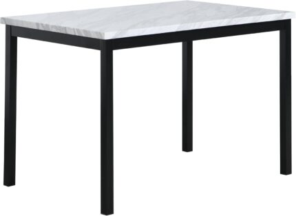 Metal Dining Table with Laminated Faux Marble Top, Off-White