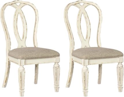French Country Ribbon Back Dining Chair, 2 Count, Chipped White