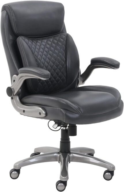 Ergonomic Executive Office Desk Chair with Lumbar Support, Flip-up Armrests, Adjustable Height, Grey Leather