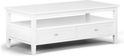 SOLID WOOD 48 inch Wide Rectangle Coffee Table in White, for the Living Room and Family Room