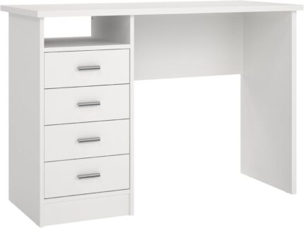 4-Drawer Desk, Modern White Office Writing Desk with Storage, Compact and Functional Desk for Home or Office