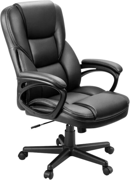 Office Executive Chair High Back Adjustable Managerial Home Desk Chair, Swivel Computer PU Leather Chair with Lumbar Support (1, Black)