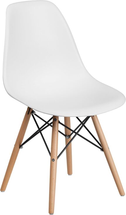 Series Plastic Modern Dining Chair with Wooden Legs,Modern Accent Chair for Dining Rooms and Offices, White