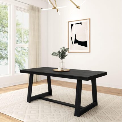 72 Inch Dining Table, Solid Wood Rustic Kitchen Table, Large Wooden Rectangular Dinner Table for Dining Room, Home Office, Living Room Furniture, Easy Assembly, Black Wirebrush