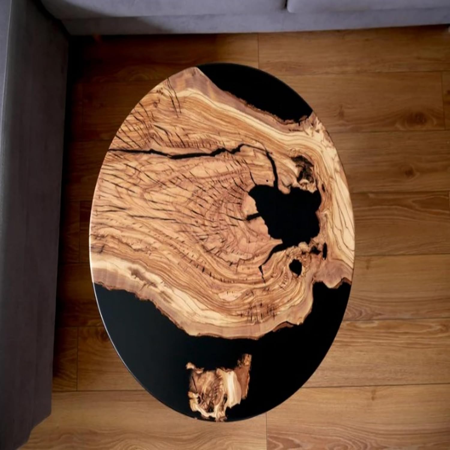 Sleek Black Epoxy Resin Table Natural Wood Slices Table Coffee Table Living Room Table Dining Table Console Table Bar Counter Table Side Table (18 Inhes Tall, 66 x 66 Inches) - Image 2