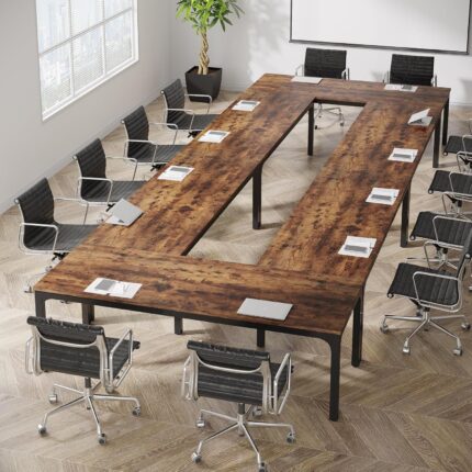 78.74-Inch Conference Table Set,13FT Conference Room Table, Large Rectangle Meeting Seminar Tables Set,Long Business Tables (Chair not Included) (6, Brown+Black, 6 Pack)