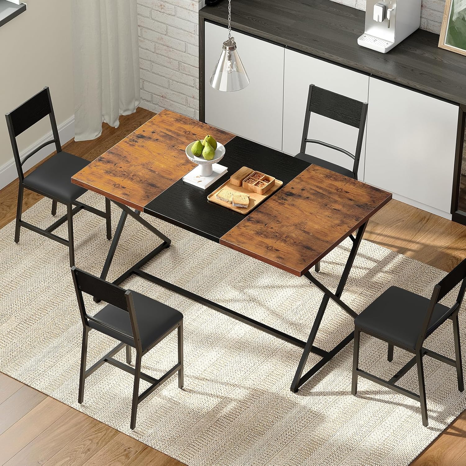 47''Dining Table, Kitchen Dining Table for 4, Wooden Kitchen&Dining Room Table, Industrial Style Table, Rectangular Dining Table for Home, Kitchen, Office, Rustic Brown and Black - Image 2