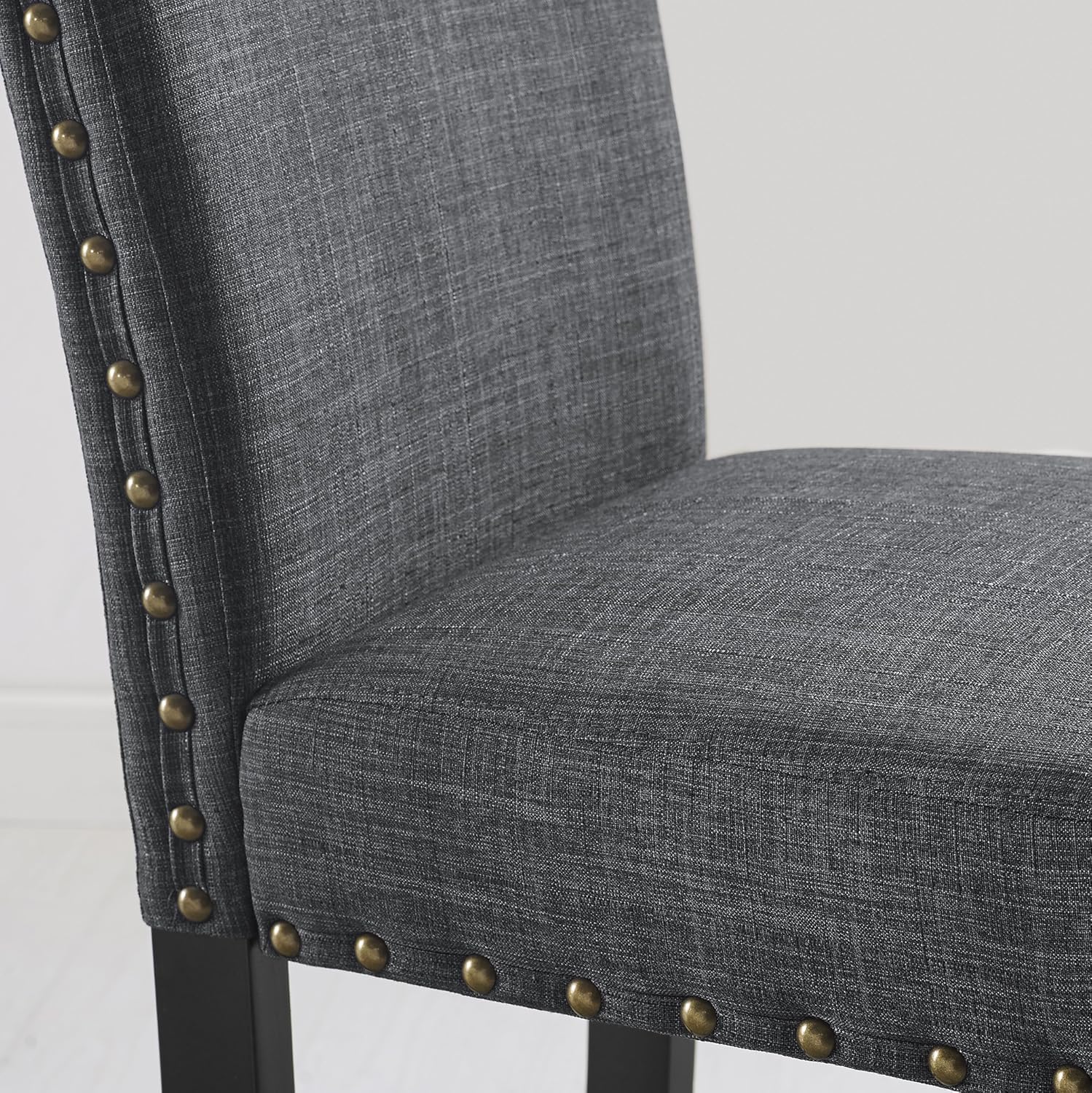 Gray Fabric Dining Chairs with Nailhead Trim, Pack of 2 - Image 2