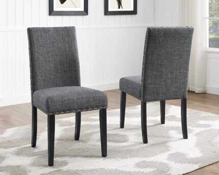 Gray Fabric Dining Chairs with Nailhead Trim, Pack of 2
